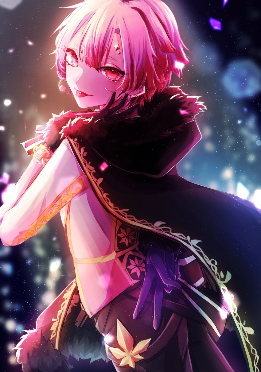 1boy, akuma_shitsuji_to_kuroi_neko, ammon_lead, black_cape, black_pants, blush, cape, face_piercing