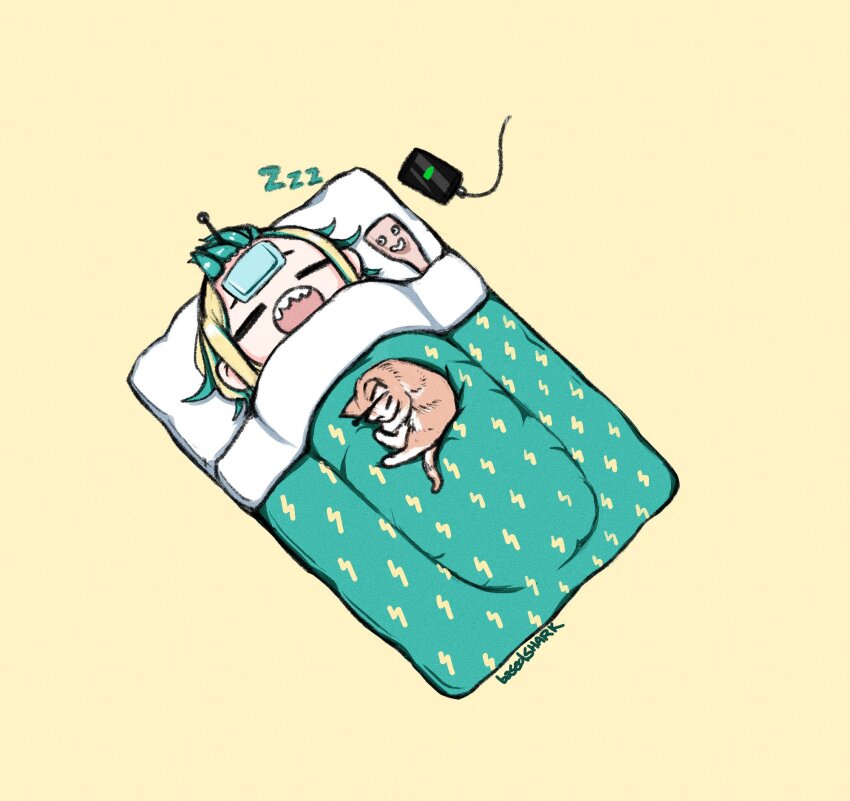 1girl, :o, =_=, amano_pikamee, artist_name, basedshark, battery_indicator, black_hairband