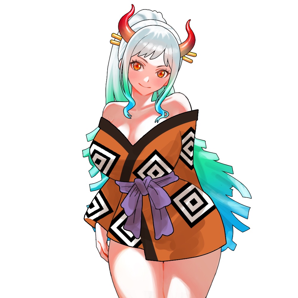 breasts, cosplay, horns, jinbe_(clothes), jinbe_(one_piece)_(cosplay), large_breasts, one_piece, tagme