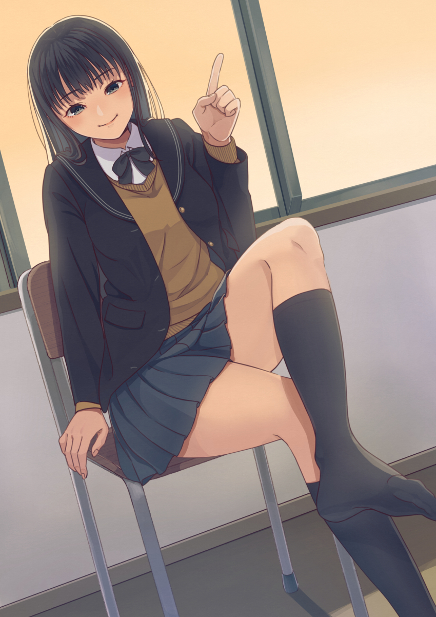 1girl, amagami, ayatsuji_tsukasa, black_eyes, black_hair, black_jacket, black_ribbon, black_skirt