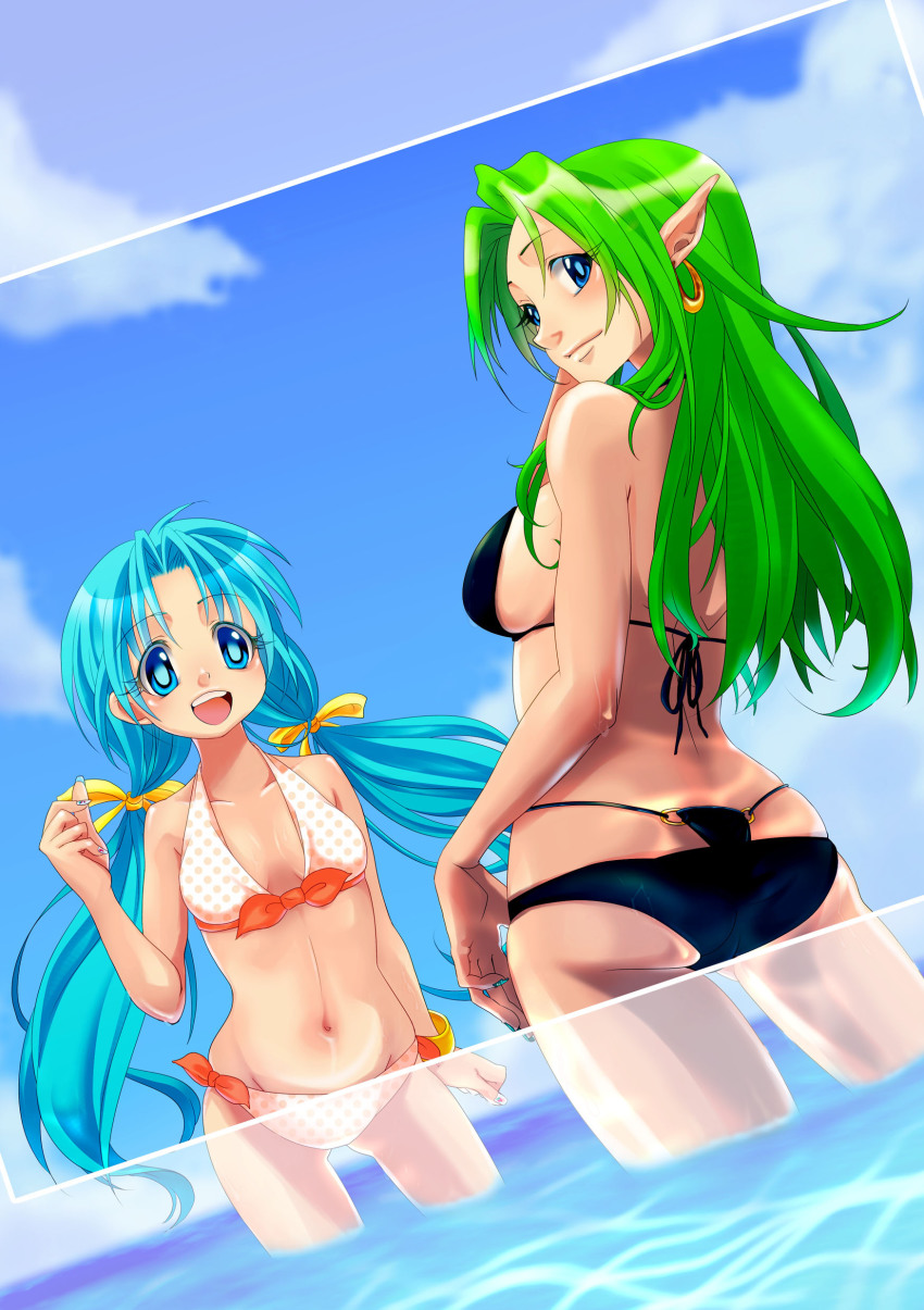 2girls, absurdres, akiyama_tooru, bad_id, bad_pixiv_id, bikini, blue_eyes, blue_hair