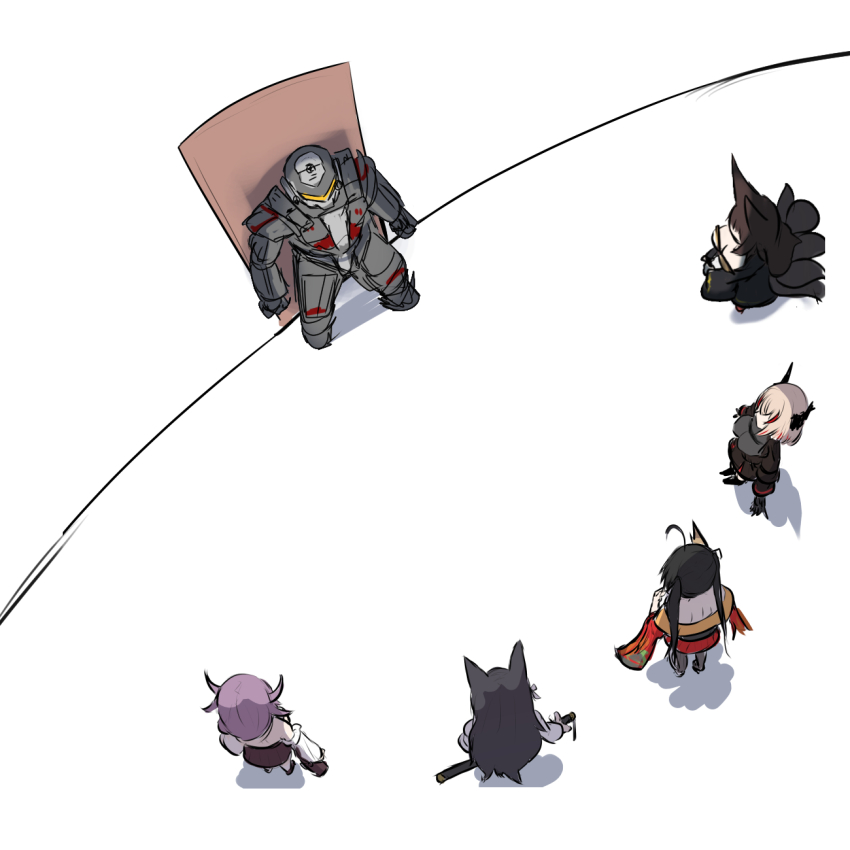 1boy, 5girls, ahoge, akagi_(azur_lane), akaoni_(zumt3548), animal_ears, armor, assertive_female, atago_(azur_lane), azur_lane, black_hair, blonde_hair, breasts, commander_(azur_lane), dog_ears, dress, fox_ears, fox_girl, fox_tail, headgear, highres, imminent_rape, japanese_clothes, junyou_(azur_lane), kimono, kitsune, large_breasts, light_brown_hair, mask, mask_on_head, military, military_uniform, multicolored_hair, multiple_girls, multiple_tails, power_armor, power_armor_commander_(azur_lane), red_dress, red_kimono, roon_(azur_lane), taihou_(azur_lane), tail, two-tone_hair, yandere, you_gonna_get_raped