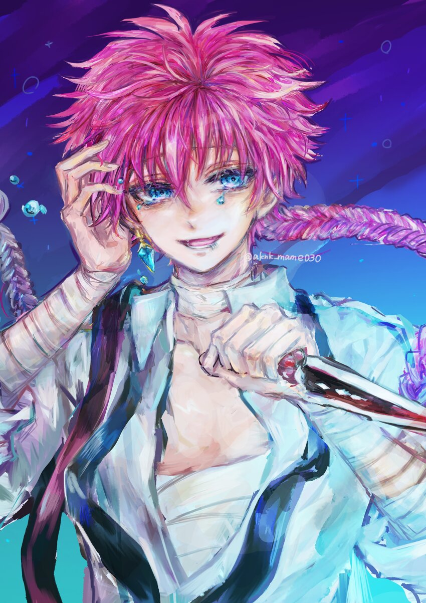 1boy, absurdres, akuma_shitsuji_to_kuroi_neko, androgynous, bandaged_arm, bandaged_chest, bandaged_neck, bandages