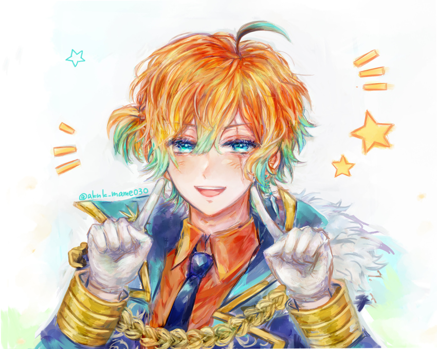 1boy, absurdres, ahoge, akuma_shitsuji_to_kuroi_neko, aqua_eyes, aqua_hair, black_necktie, blue_jacket