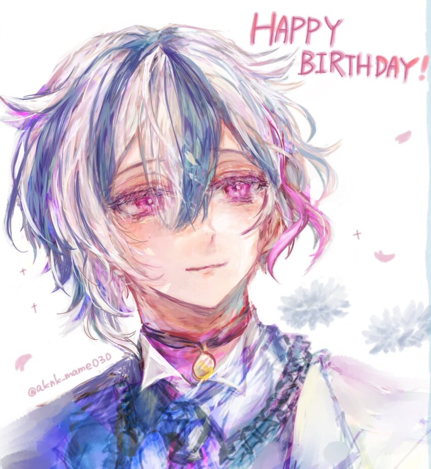 1boy, akuma_shitsuji_to_kuroi_neko, berrien_cliane, black_choker, black_hair, black_vest, blush, choker