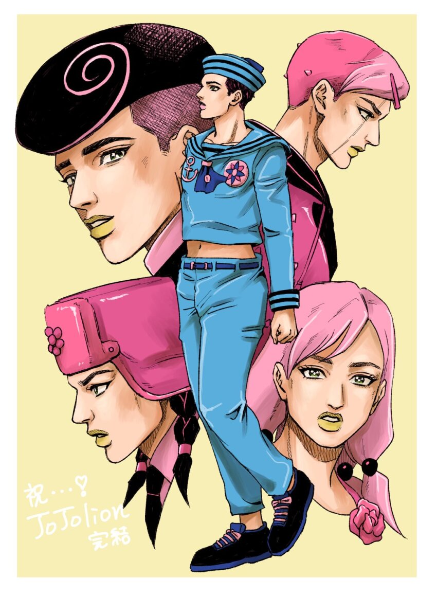 1girl, 4boys, black_hair, blue_panties, blue_sailor_collar, braid, commentary_request, copyright_name