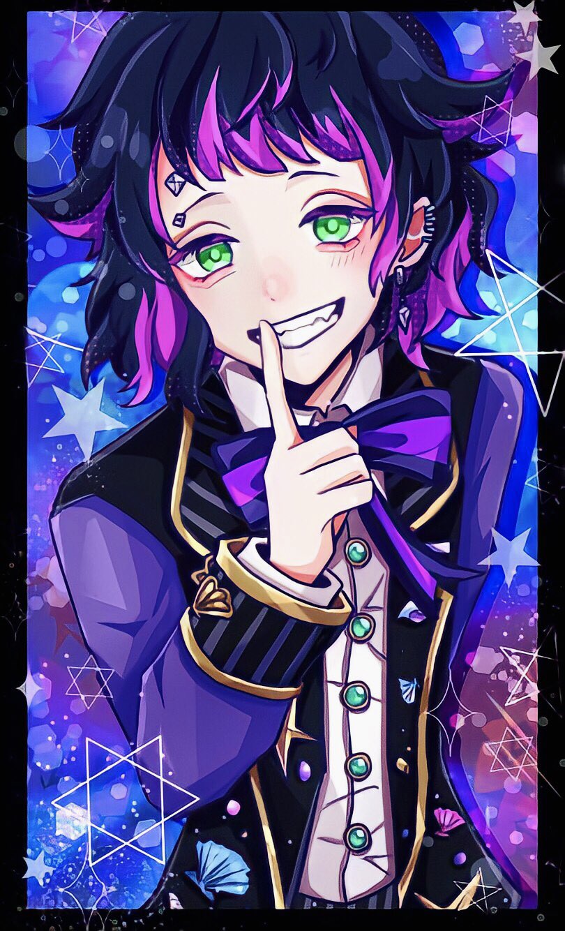 1boy, akuma_shitsuji_to_kuroi_neko, black_border, black_hair, blush, border, ear_piercing, earrings