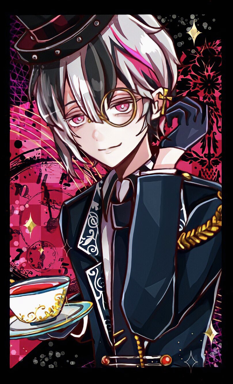 1boy, akuma_shitsuji_to_kuroi_neko, berrien_cliane, black_gloves, black_hair, black_hat, black_jacket, black_necktie