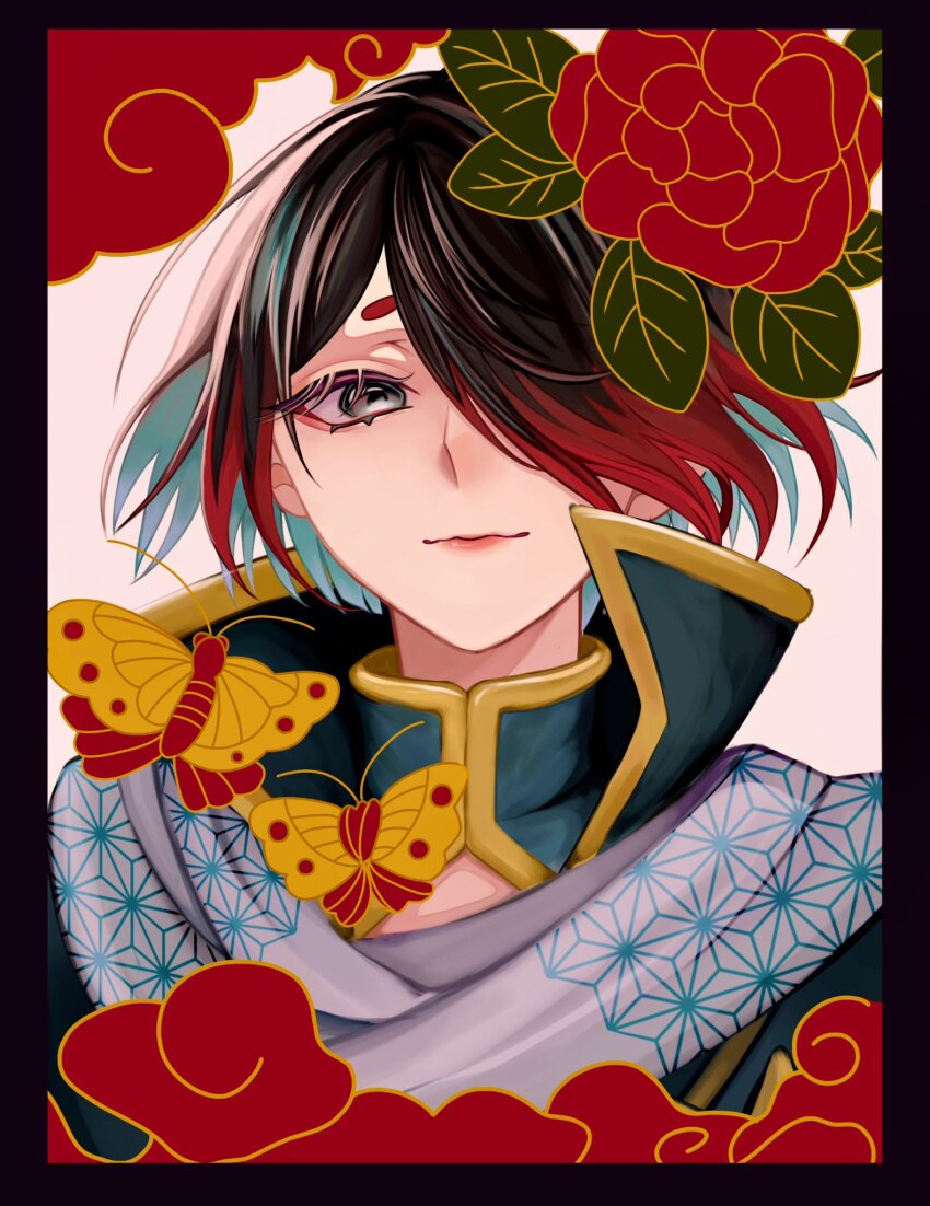 1boy, akuma_shitsuji_to_kuroi_neko, anan0502yukimi, black_border, border, brown_eyes, brown_hair, bug