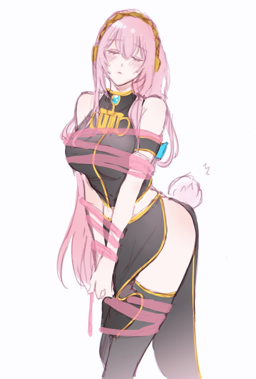 absurdres, april_fools, armband, bare_shoulders, bdsm, black_shirt, black_skirt, black_thighhighs