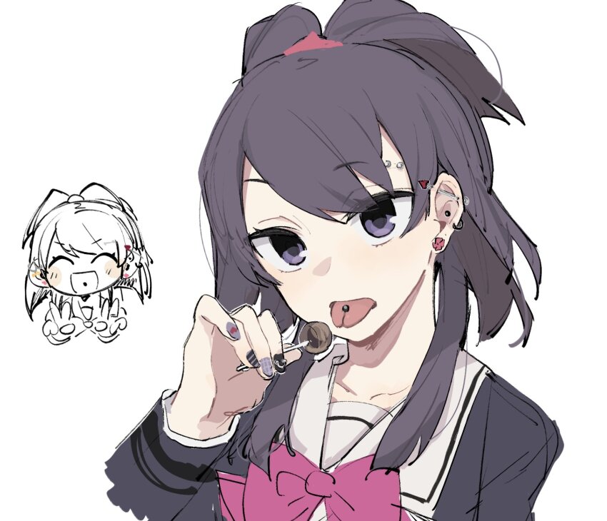 1girl, :d, aika_himena, an_sin, black_nails, blazer, bow, bowtie