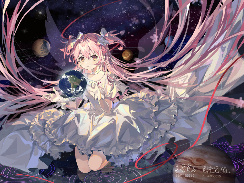 1girl, absurdres, artist_collaboration, bow, chinese_commentary, choker, commentary_request, dress