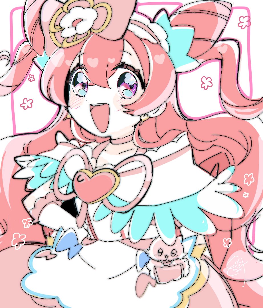 1girl, apron, bow, choker, commentary, cone_hair_bun, cure_precious, delicious_party_precure