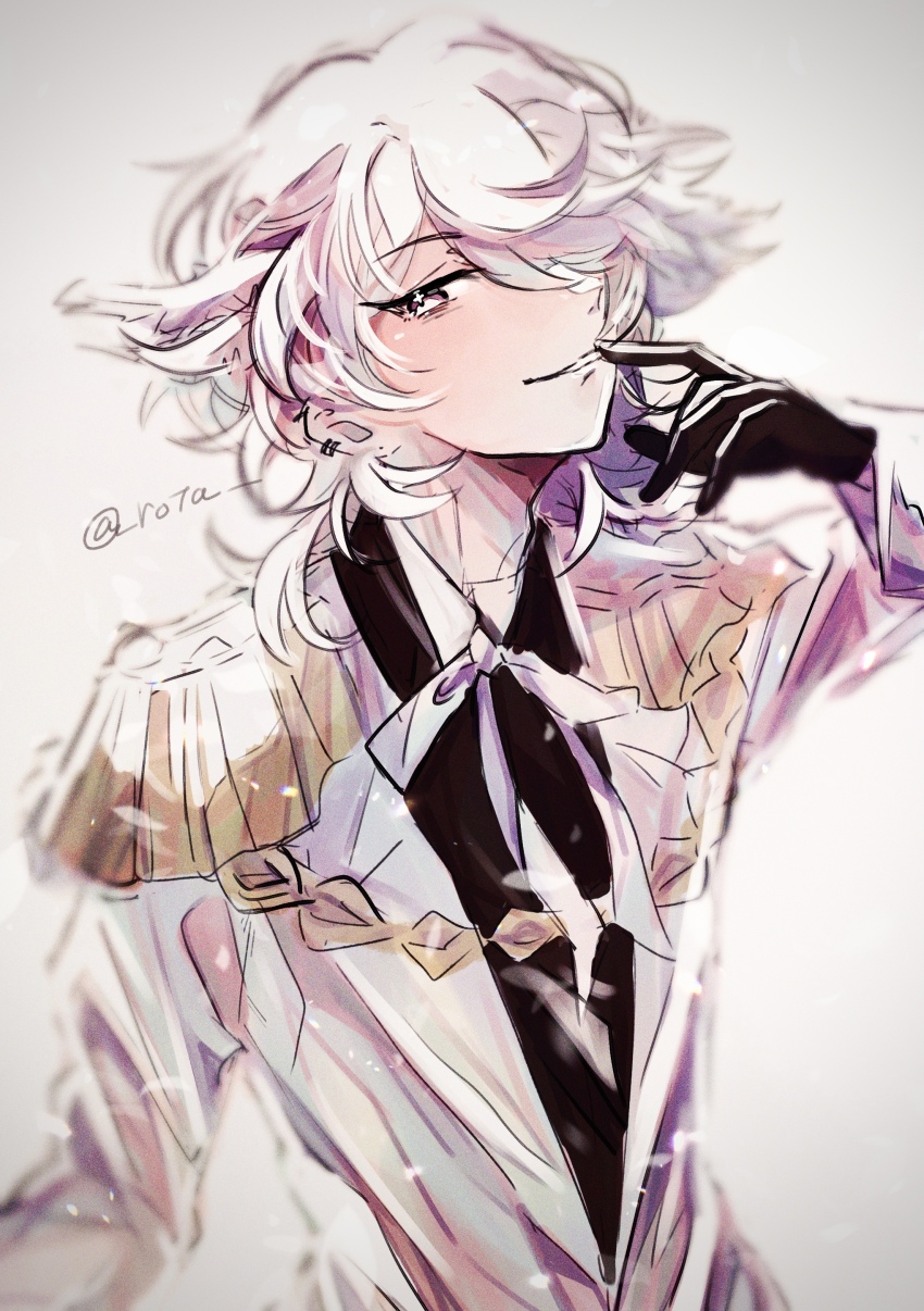 1boy, absurdres, akuma_shitsuji_to_kuroi_neko, angel, angel_wings, black_gloves, brown_eyes, ear_piercing