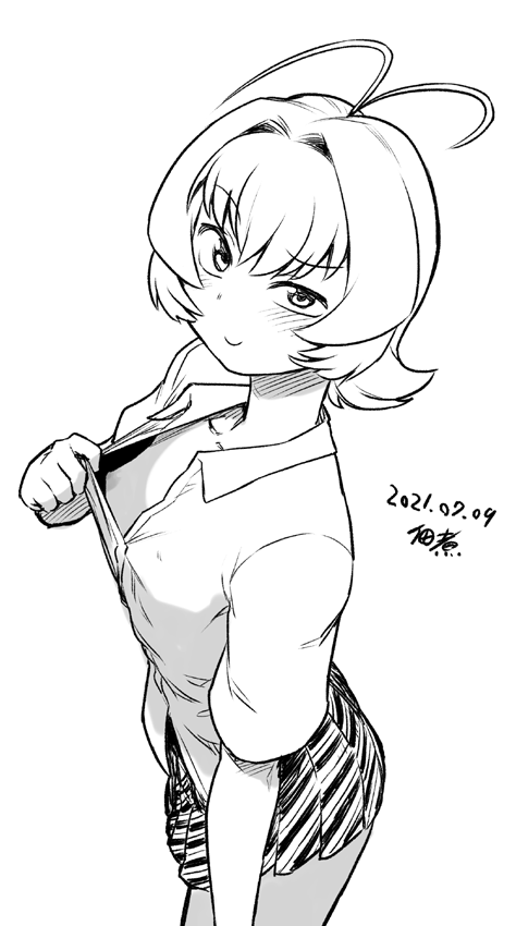 1other, androgynous, antenna_hair, blush, clothes_pull, flashing, komi-san_wa_komyushou_desu, nipples