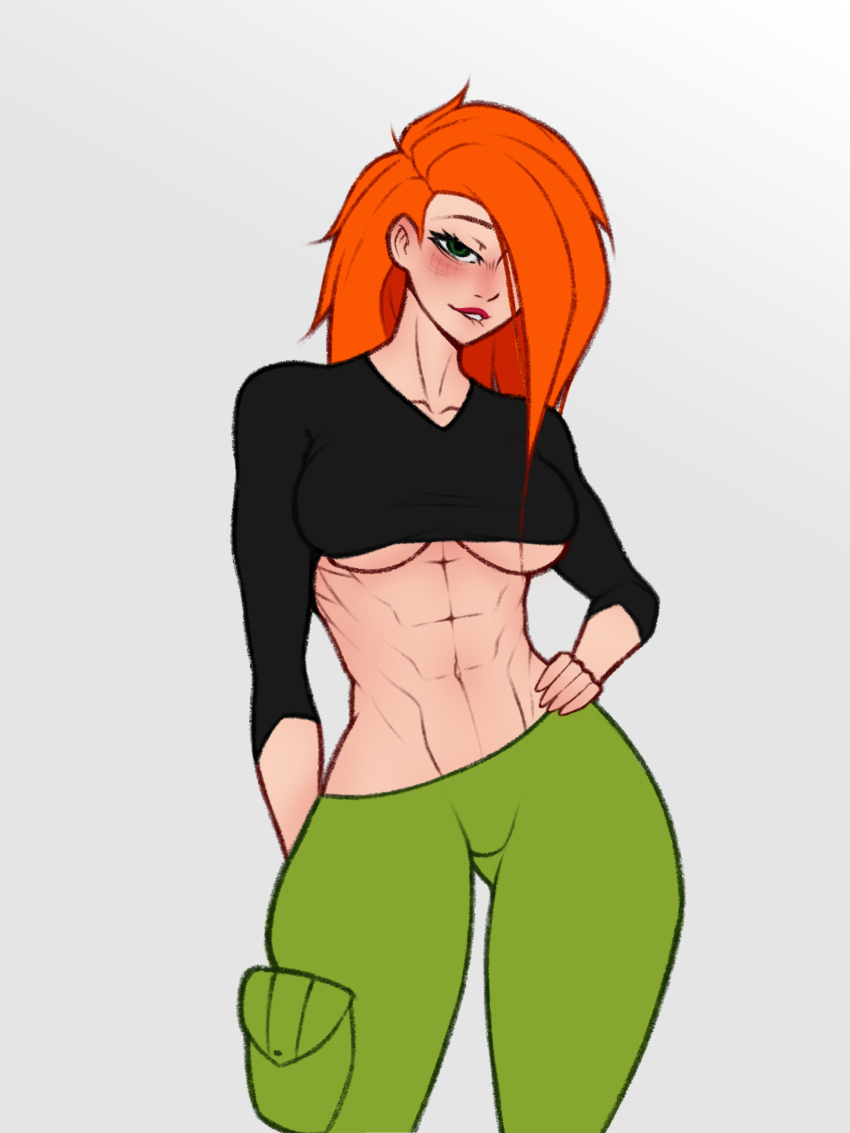 1girl, abdominal_line, abs, absurdres, alternate_breast_size_(larger), biting_own_lip, black_dress, blush