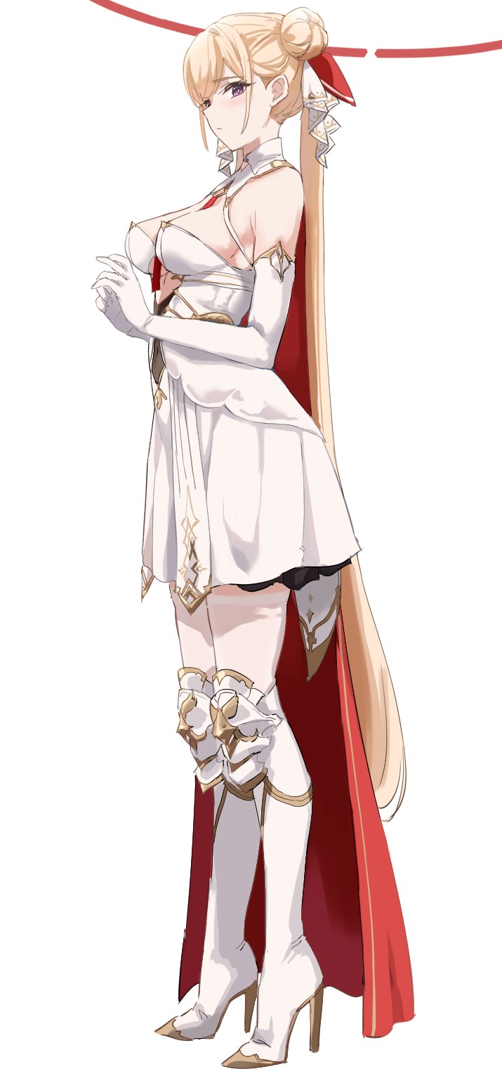 1girl, 8_(mmm_st_bbb), azur_lane, blonde_hair, boots, breasts, dress, elbow_gloves