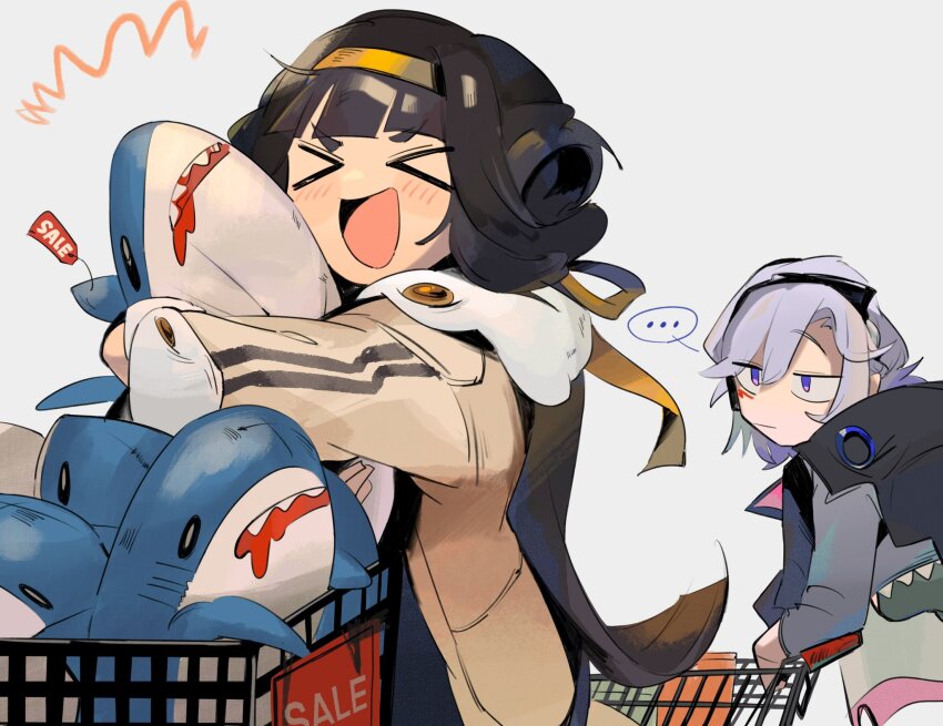 >_<, ..., 2girls, black_hair, blush, chesed_(uporyz), closed_mouth, coat