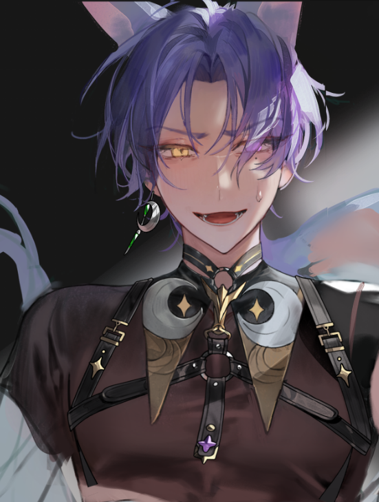 1boy, animal_ears, bishounen, crescent, crescent_earrings, earrings, fox_boy, fox_ears