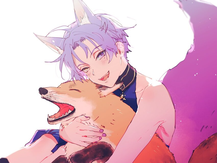 1boy, animal_ears, fox, fox_boy, fox_ears, fox_tail, heterochromia, komekashi_kani