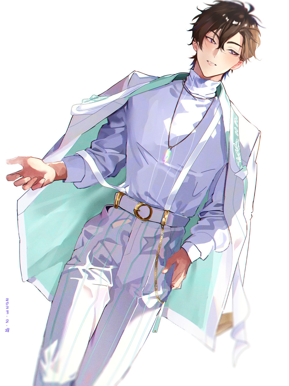 1boy, bishounen, brown_eyes, eiden_(forest_carnival)_(nu_carnival), eiden_(nu_carnival), gem, highres, jewelry