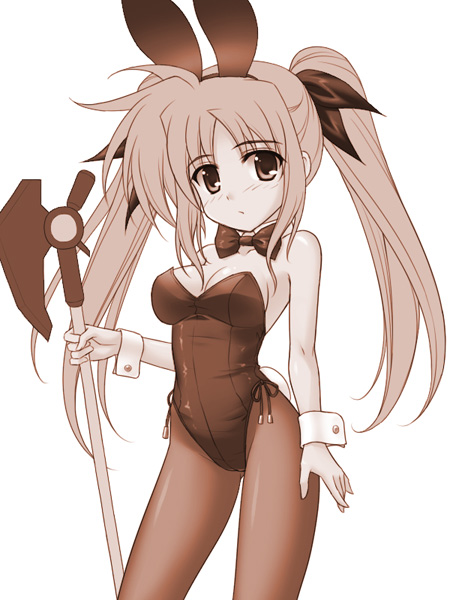 00s, 1girl, animal_ears, axe, bardiche_(device_form)_(nanoha), bardiche_(nanoha), breasts, fake_animal_ears