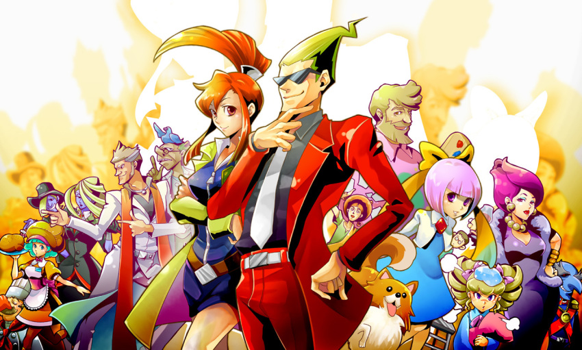 6+boys, 6+girls, amelie_(ghost_trick), beauty_(ghost_trick), blonde_hair, capcom, character_request, dog