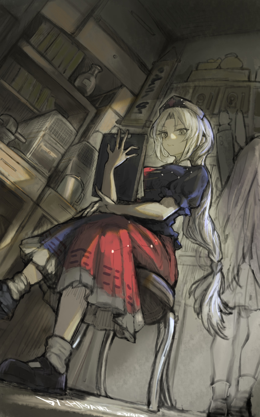 2girls, absurdres, bad_anatomy, bad_hands, black_footwear, blue_dress, blue_headwear, braid