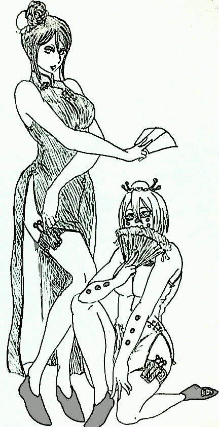 ajisai_(naruto), chikushoudou_pain, china_dress, chinese_clothes, climaxmukr, dress, hand_fan, konan_(naruto)