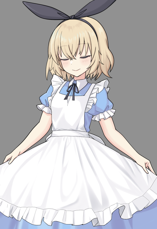 1girl, alice_(black_souls), apron, black_hairband, black_souls, black_souls_2, blonde_hair, blue_dress