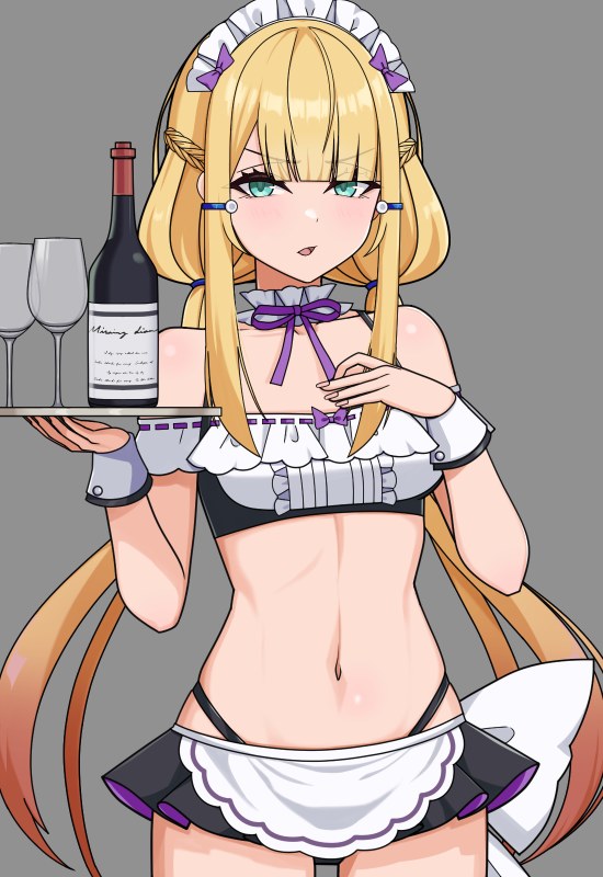 1girl, bikini, blonde_hair, bottle, breasts, commentary_request, cowboy_shot, cup