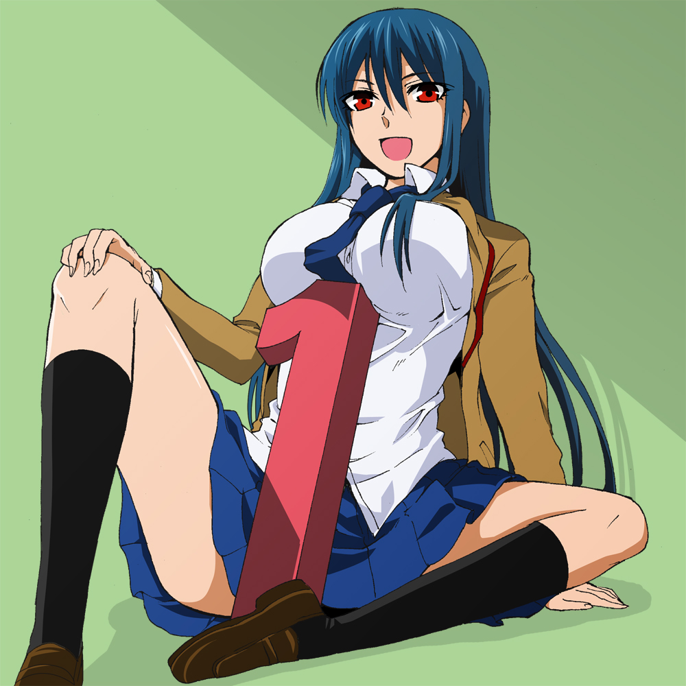 1girl, bad_id, bad_pixiv_id, between_breasts, blue_hair, breast_rest, breasts, diamond_cut_diamond