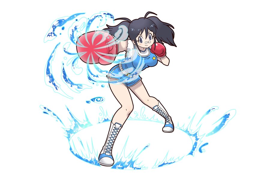 1girl, absurdres, black_eyes, black_hair, boxing_gloves, game_cg, glasses, highres