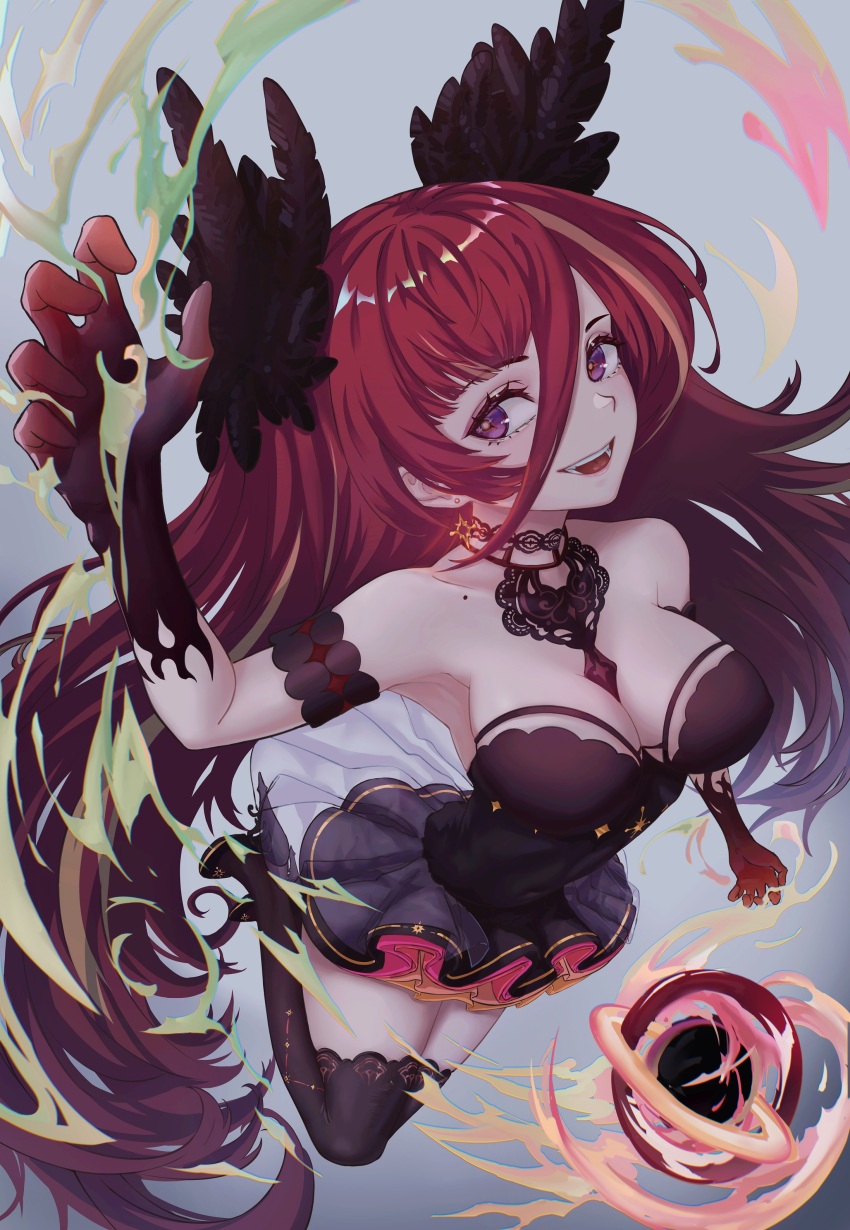 1girl, absurdly_long_hair, absurdres, arm_strap, armpits, bare_shoulders, between_breasts, black_boots