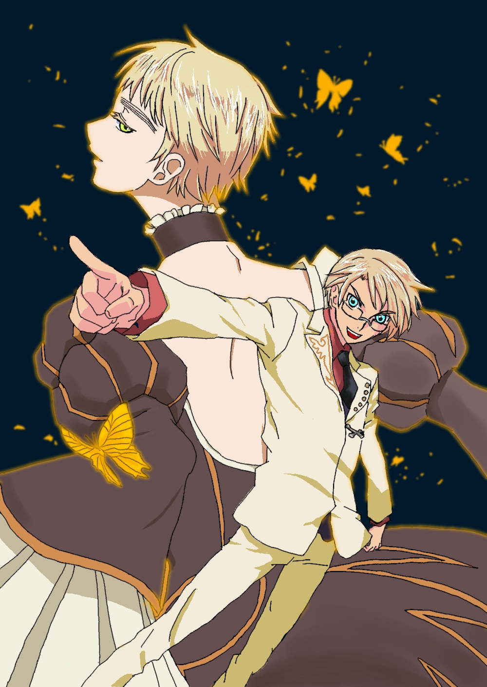 2boys, america_(hetalia), axis_powers_hetalia, bad_id, bad_pixiv_id, beatrice_(cosplay), beatrice_(umineko), cosplay