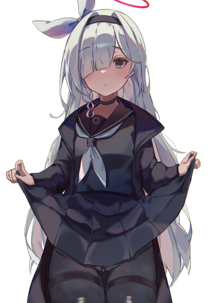 1girl, plana_(blue_archive), ao_kotoha, black_choker, black_eyes, black_hairband, black_pantyhose, black_sailor_collar