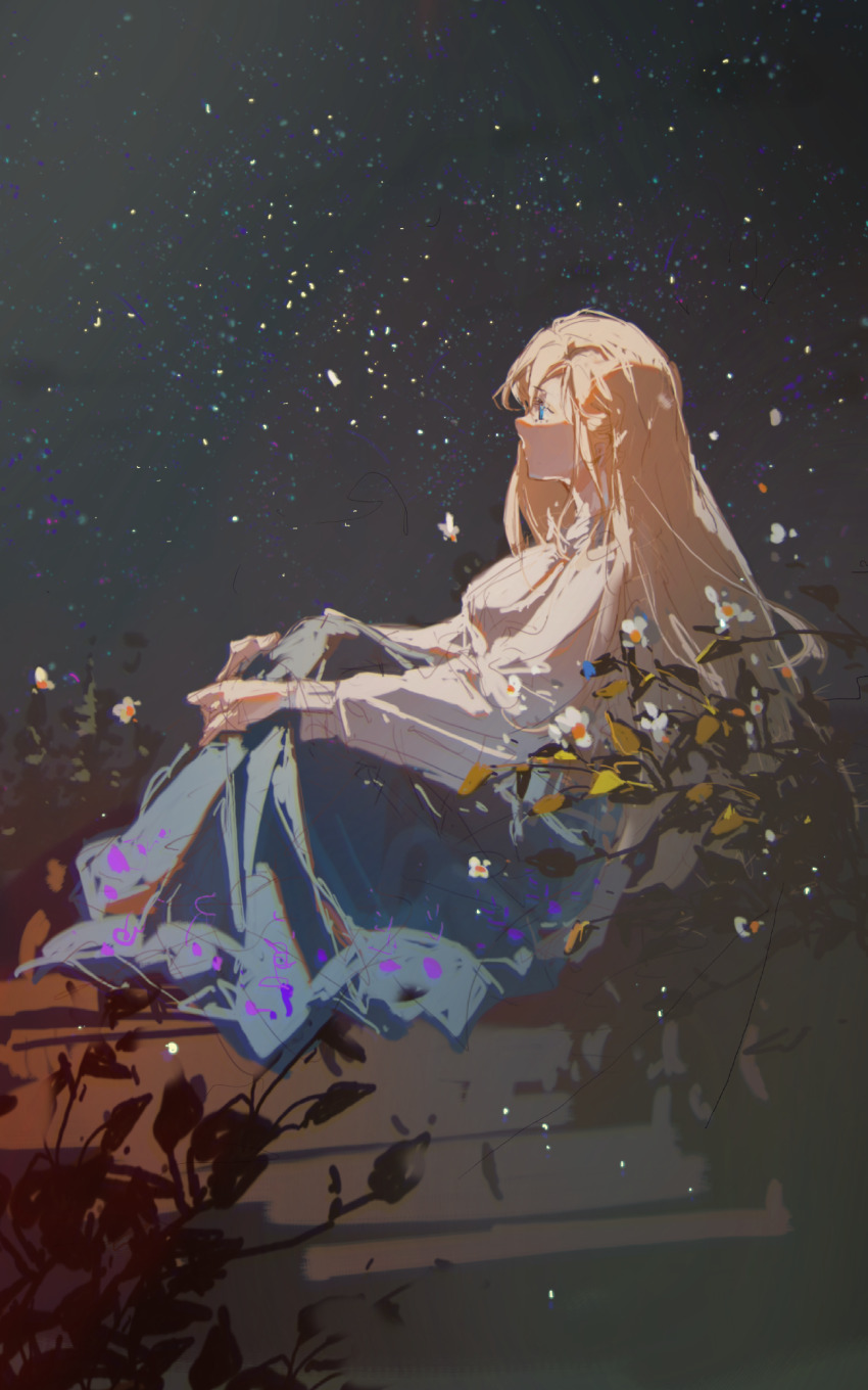 1girl, absurdres, aurore_lee, blonde_hair, blue_eyes, blue_skirt, chinese_commentary, circle_of_inevitability