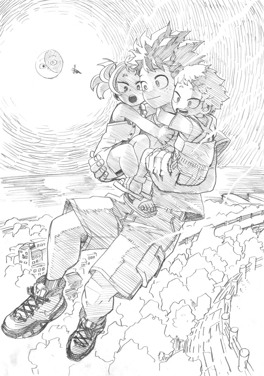 1girl, 4boys, :|, absurdres, arms_around_neck, attack, awestruck, bakugou_katsuki