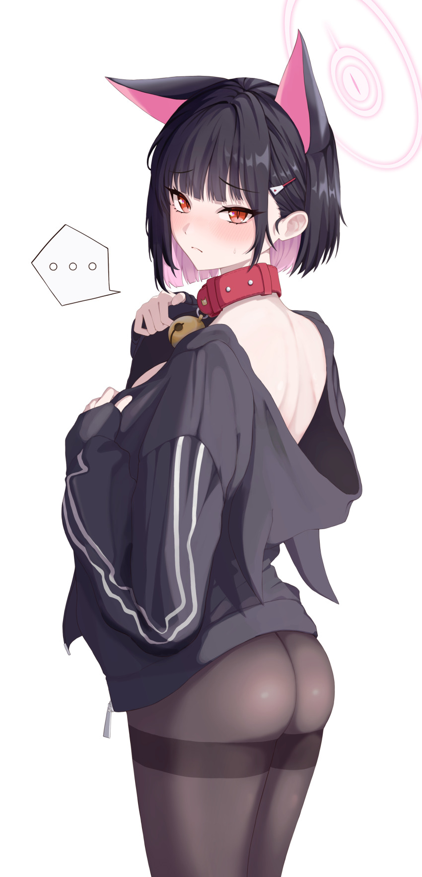 ..., 1girl, absurdres, animal_ears, ass, bell, black_hair, black_jacket