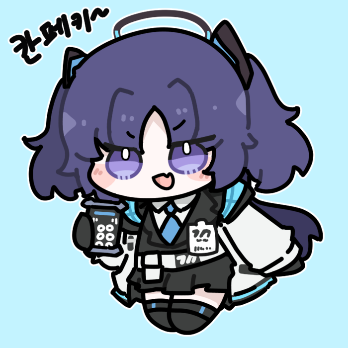 black_gloves, black_jacket, black_skirt, blue_archive, blue_background, blue_eyes, blue_hair, blue_necktie