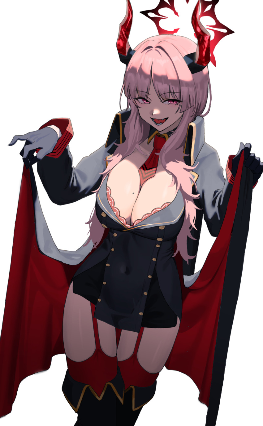 1girl, between_breasts, black_skirt, blue_archive, breasts, cleavage, clothes_between_breasts, clothes_lift