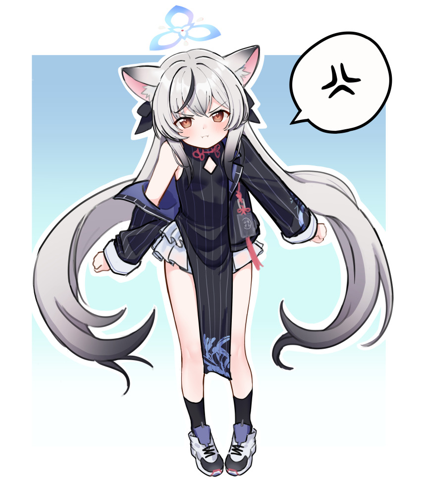 1girl, absurdres, anger_vein, angry, animal_ear_fluff, animal_ears, black_coat, blue_archive