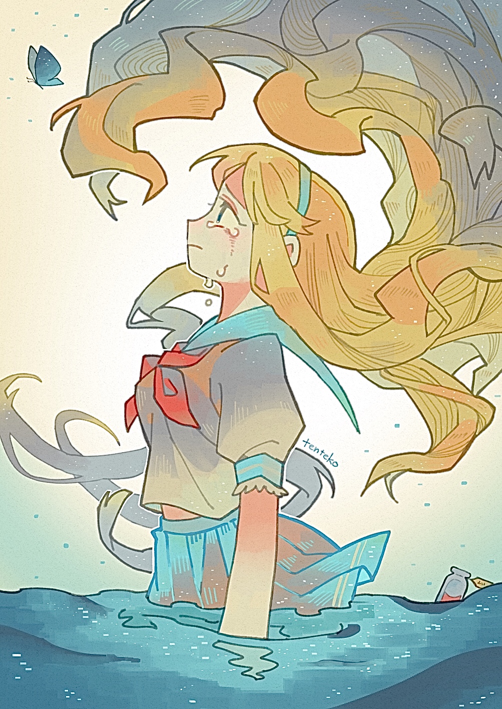 1girl, alice_(alice_in_wonderland), alice's_adventures_in_wonderland, artist_name, blonde_hair, blue_eyes, blue_hairband, blue_skirt