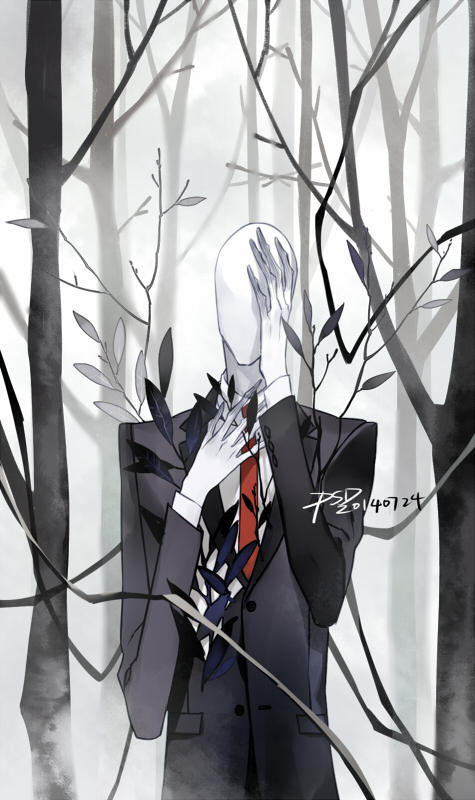 1boy, black_suit, creepypasta, faceless, faceless_male, formal_clothes, hand_on_own_chest, hand_on_own_face