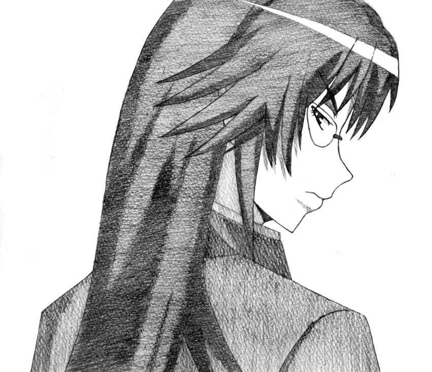 1girl, bad_id, bad_pixiv_id, dorm_supervisor, female_focus, glasses, greyscale, long_hair