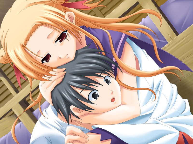 blonde_hair, brother_and_sister, fortune_cookie_(visual_novel), happy, red_eyes, red_ribbon, ribbon, school_uniform, siblings, smart, takaya_ren, takaya_shun