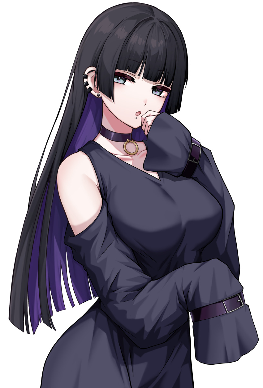 1girl, absurdres, black_choker, black_hair, blunt_bangs, bocchi_the_rock!, breasts, chin_piercing