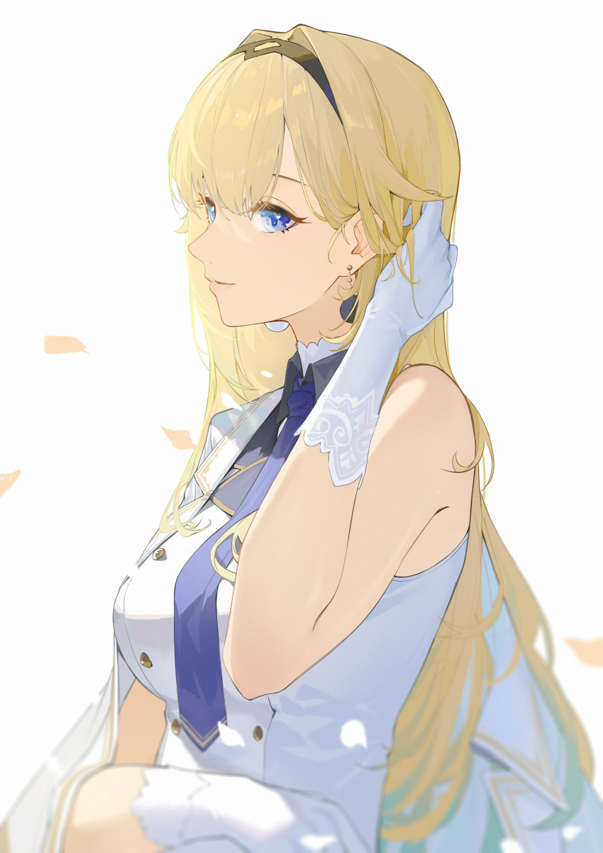 1girl, absurdres, aizawa_ema, aizawa_ema_(2nd_costume), black_hairband, blonde_hair, blue_eyes, blue_necktie