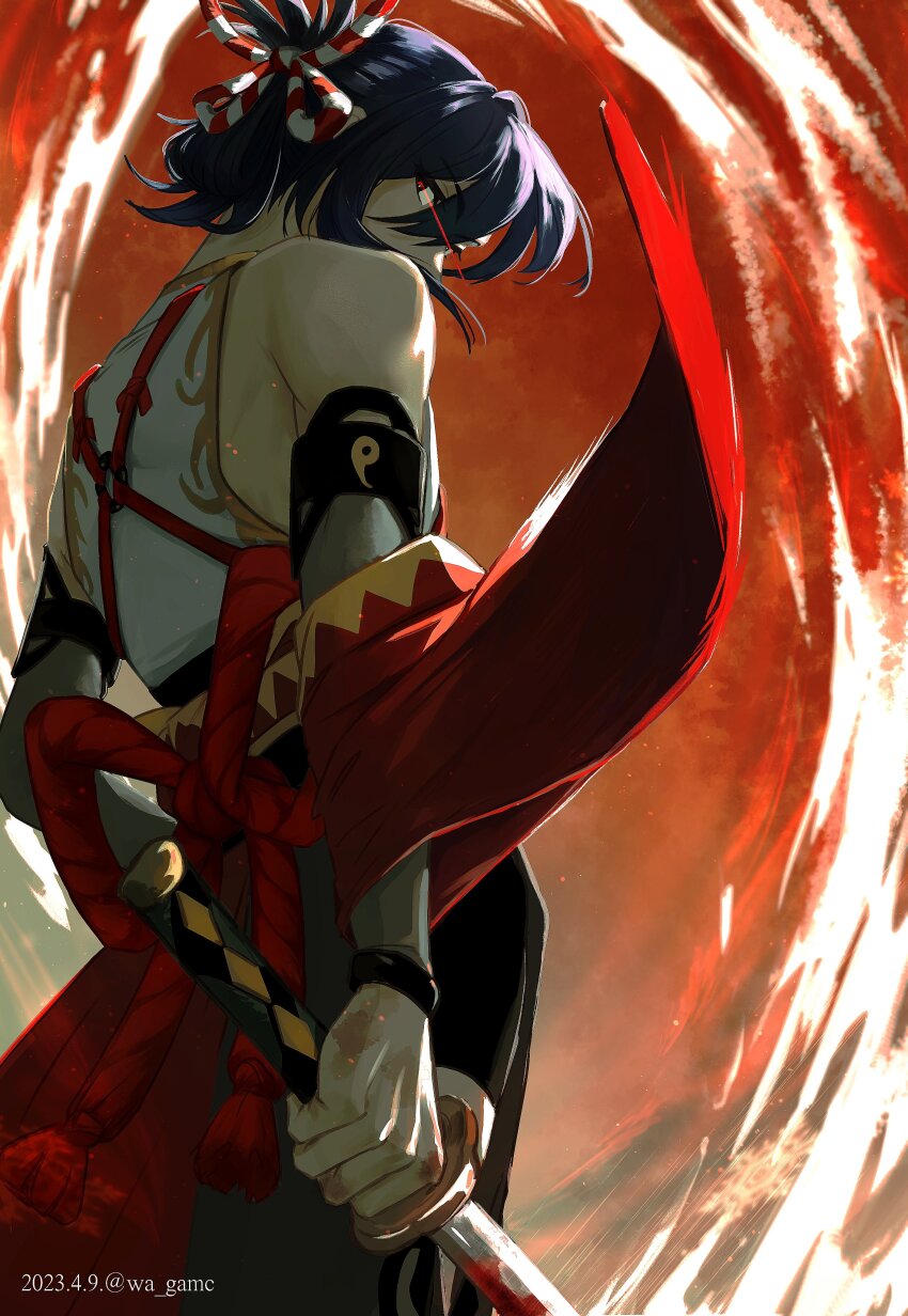 1boy, absurdres, blue_hair, fire_emblem, fire_emblem_engage, hair_between_eyes, highres, holding