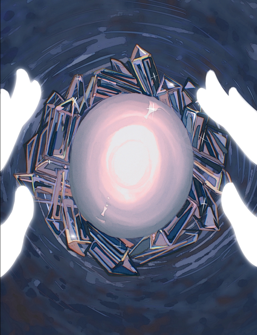 1other, absurdres, crystal, glowing, highres, houseki_no_kuni, musheng656, other_focus, out_of_frame, pebble, pebble_(houseki_no_kuni), phosphophyllite, phosphophyllite_(10000), pov, pov_hands, reaching, sparkle, water